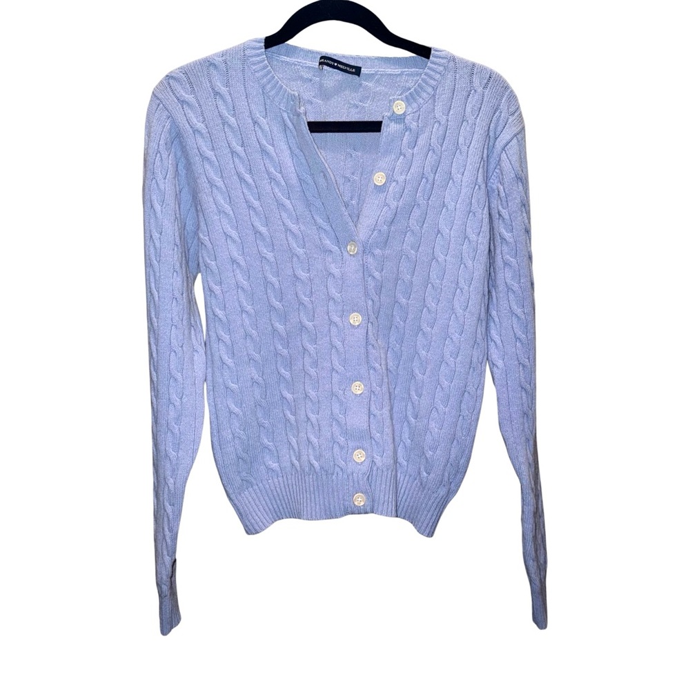 Brandy Melville Blue Cable Knit Cardigan Wool Blend Button Front Italy